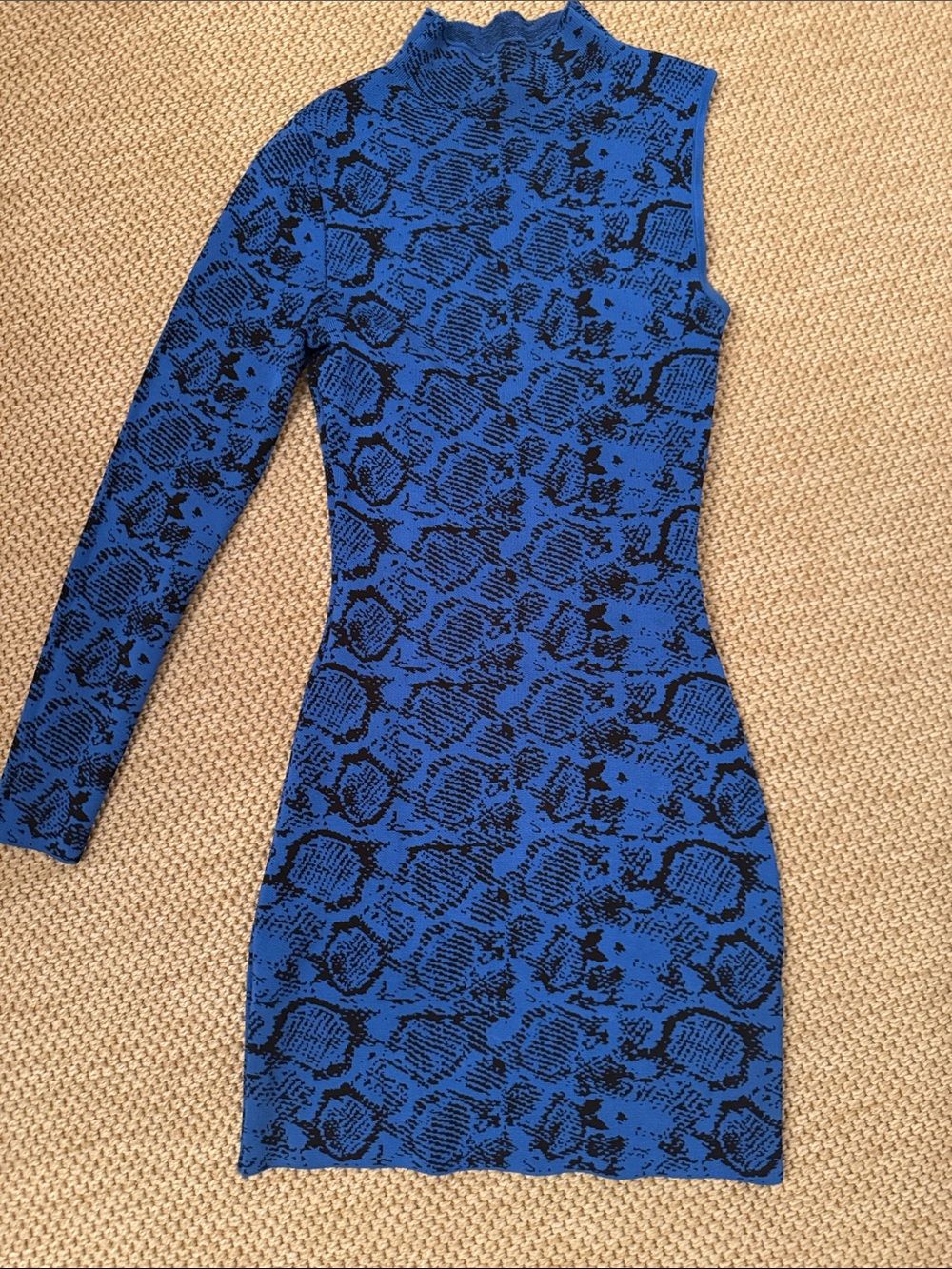 Zara Blue Snake-Print One-Sleeved Bodycon Dress Sz Small